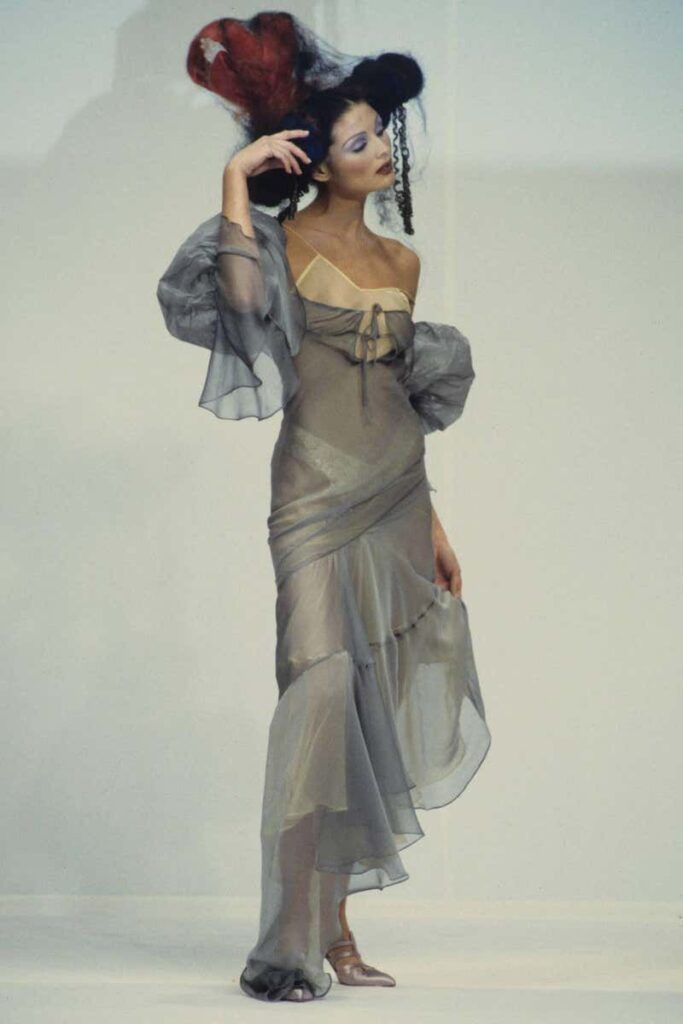 John Galliano Lemon Silk Chiffon Bias Cut Evening Slip Dress, Ss 1993