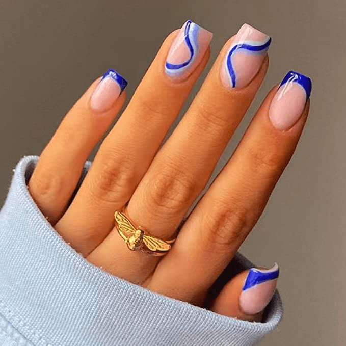 Kamize Royal Blue Press On Nails Medium French Fake Nails