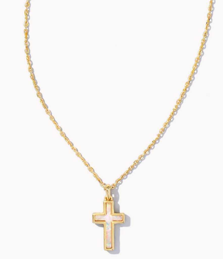 Kendra Scott Gold Cross Pendant Necklace White Opal Images