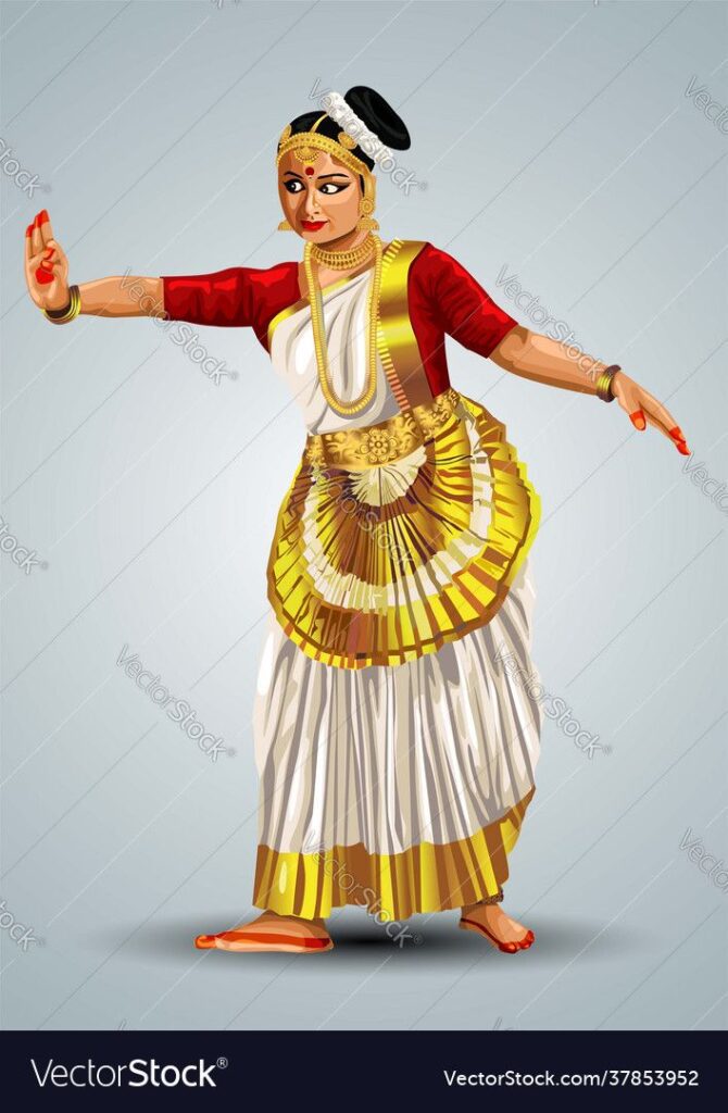 Kerala Traditional Dance Performance Mohiniyattam Vector On Vectorstock Images
