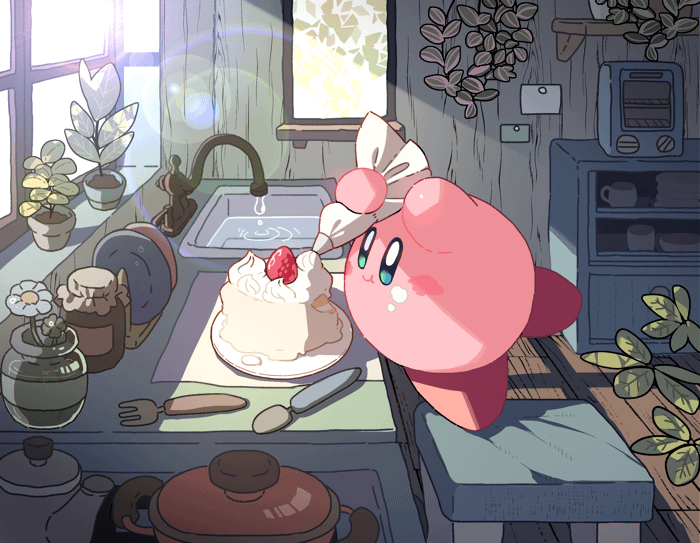 Kirby icing a cake by mutekyan