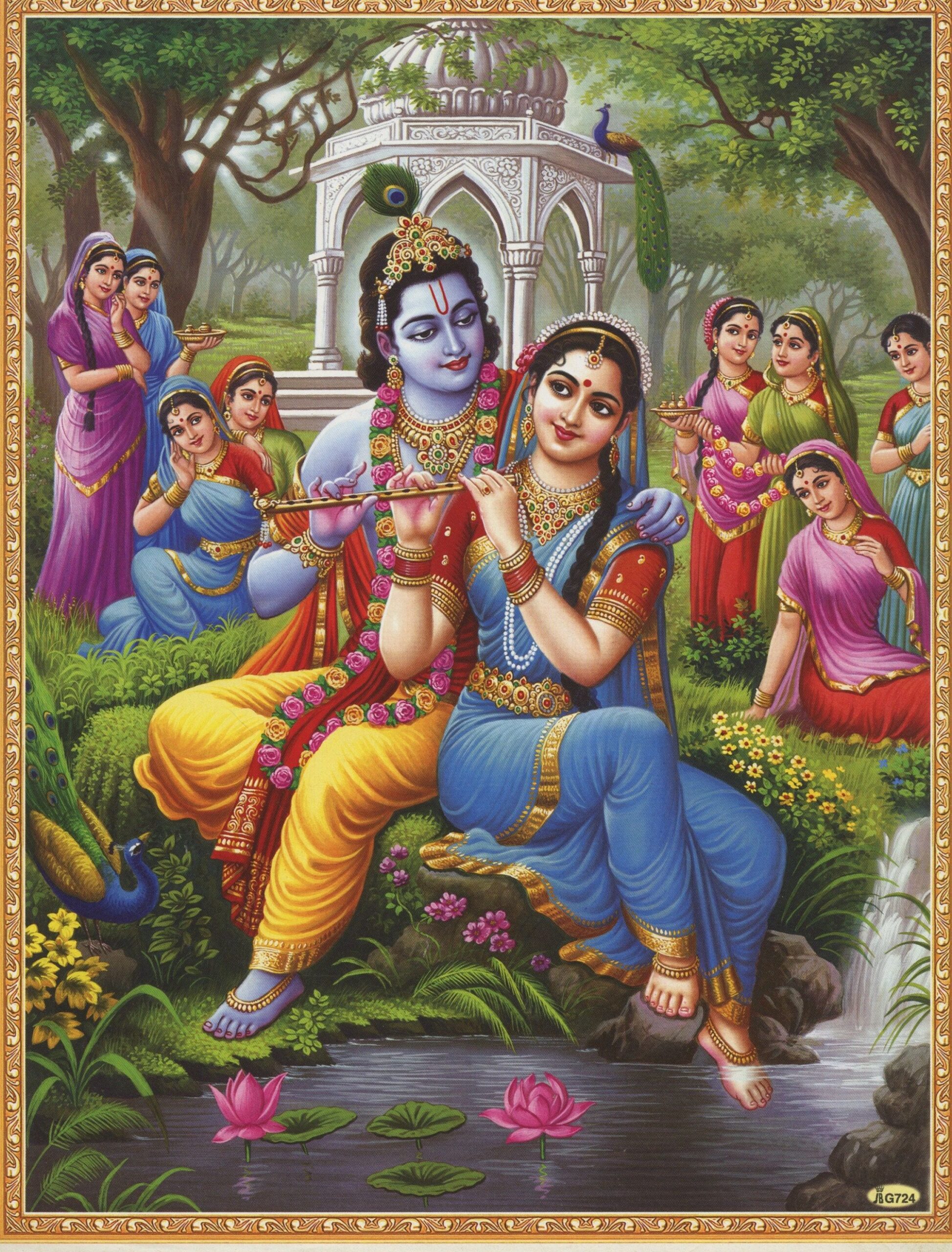 Krishna & Radha - Vintage-style Indian Devotional Print