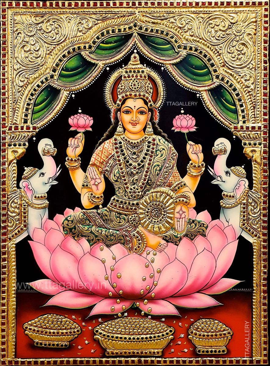 Lakshmi Devi Tanjore Painting HD Wallpaper