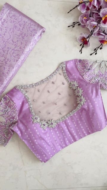Lavender colour wedding work blouse@9347005083 Images