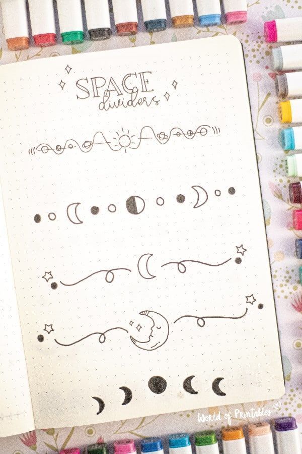 Learn To Draw Space Bullet Journal Dividers Free Printables