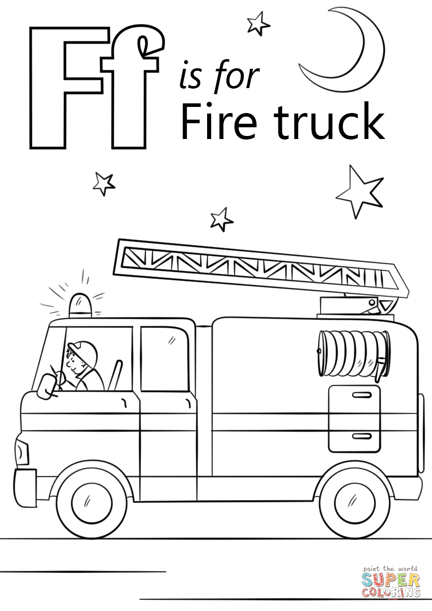 Letter F is for Fire Truck coloring page | Free Printable Coloring Pages