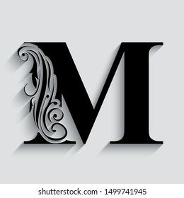 Letter M Black Flower Alphabet Beautiful Stock Vector Royalty Free