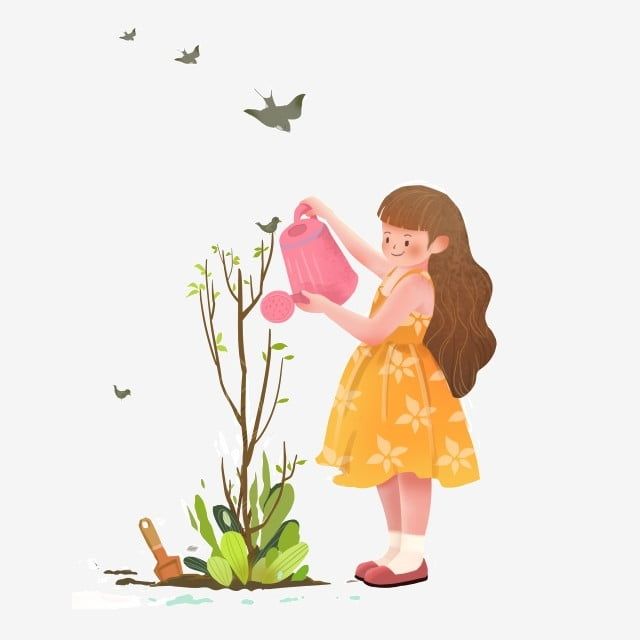 Little Girl PNG Picture, Cartoon Little Fresh Spring Planting Little Girl, Littl