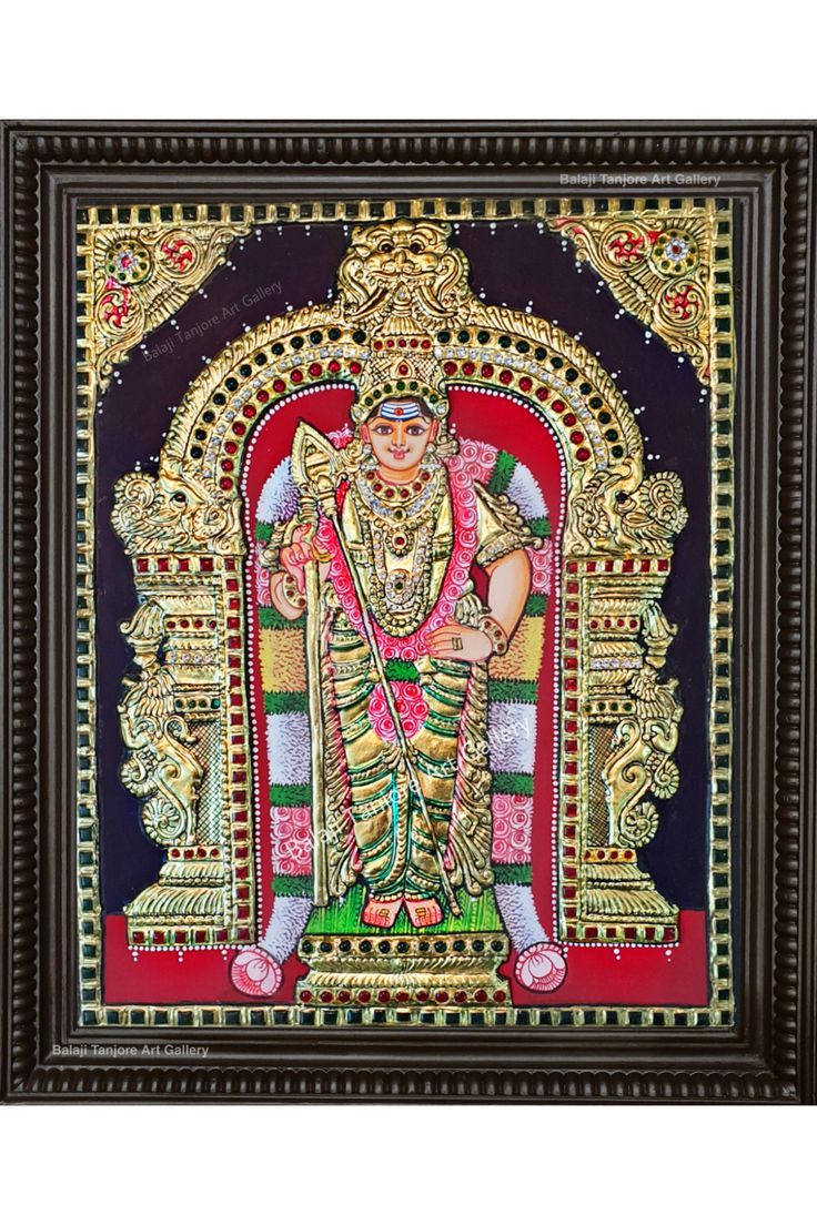 Lord Thiruchendur Murugan Semi Embossing Tanjore Painting