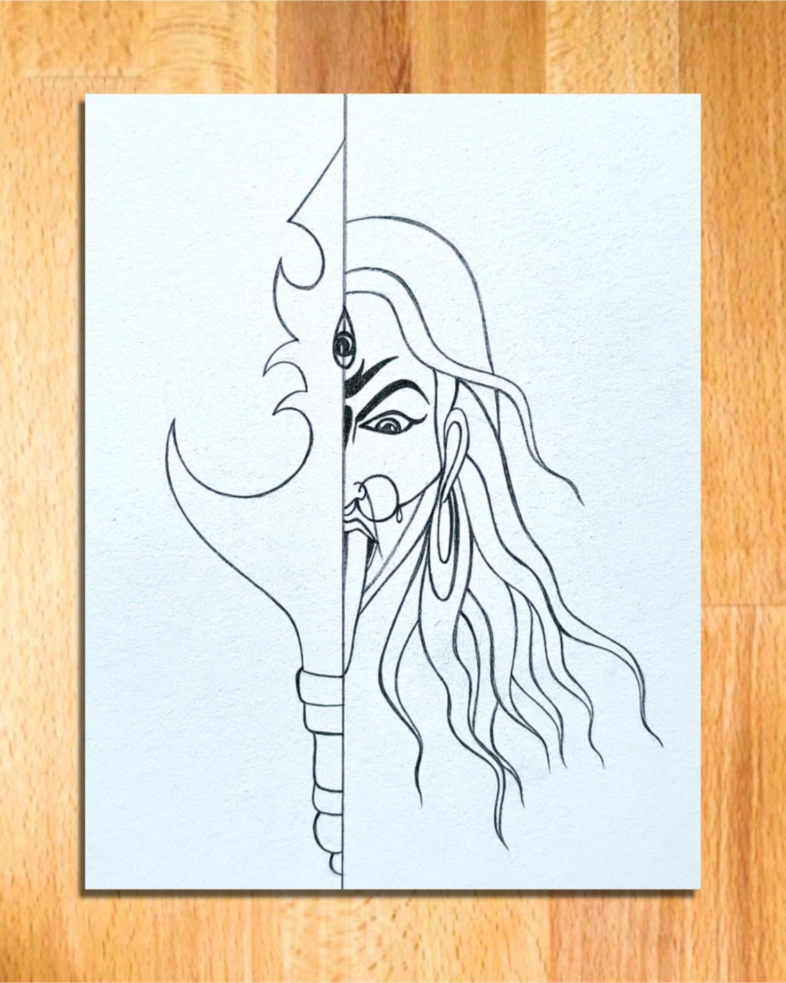 Maa Kali Half Face Drawing Easy | Mahakali Face Drawing | Maa Kali Drawing for B