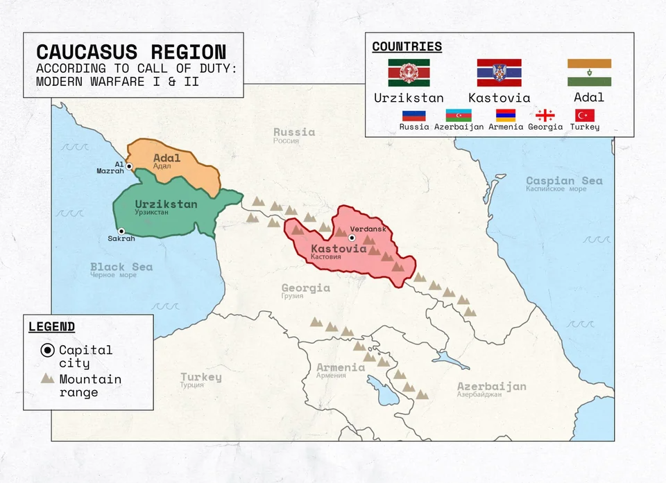 Map of the Caucasus according to Call of Duty: Modern Warfare I & II