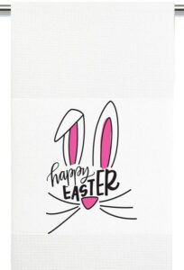 Mariasch Studios Happy Easter Bunny Face Waffle Kitchen Towel HD Wallpaper