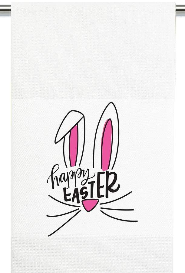 Mariasch Studios Happy Easter Bunny Face Waffle Kitchen Towel Images