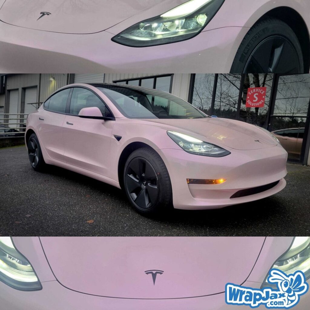 Mellennial Pink Teckwrap Color Change On A Tesla Model 3