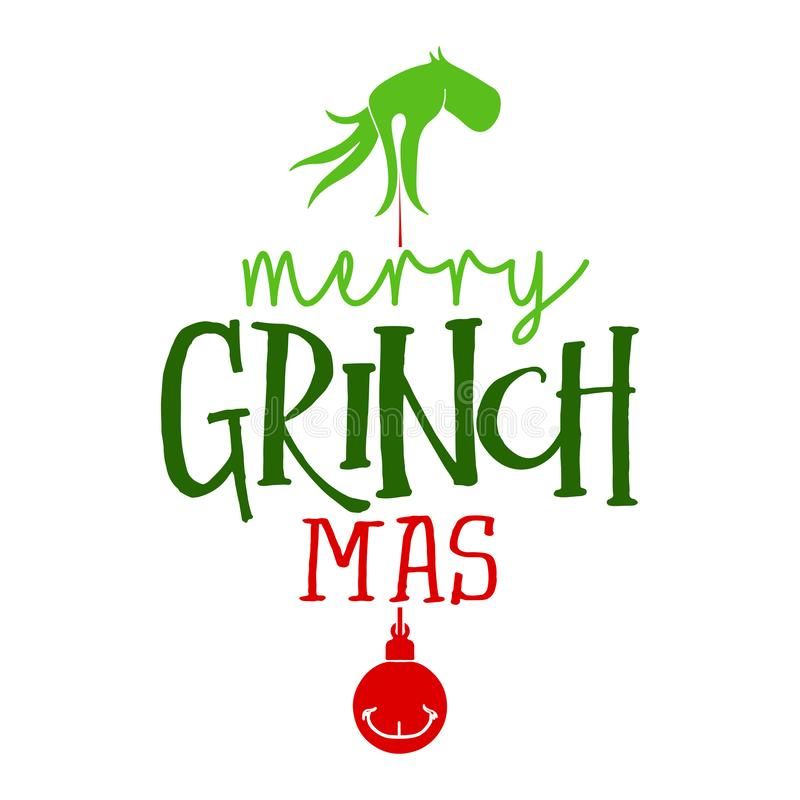 Merry Christmas With Grinch Calligraphy Phrase For Christmas Stock