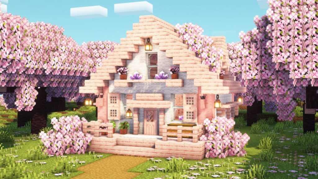 [Minecraft] How To Build A Cherry Blossom Starter House / Tutorial