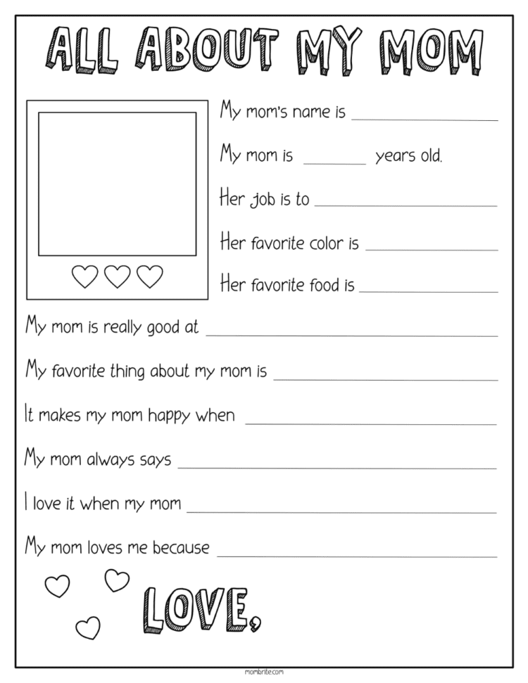 Mother’s Day Questionnaire: All About My Mom Printable