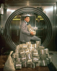 Muhammed Ali with his winnings, 1974. Images
