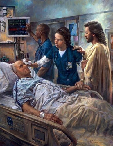 Nathan Greene THE HEALER, Jesus & Nurse, Medical Hospital SMALL 18x24 S/N CANVAS
