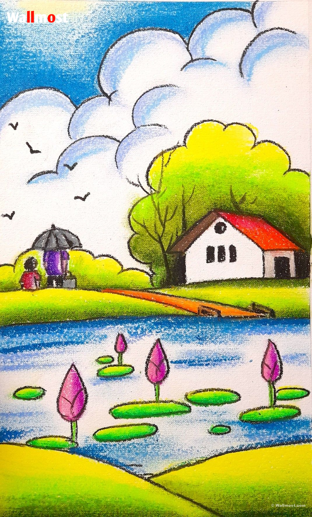 Easy Landscape Drawing For Kids And BeginnersLearn House And Nature Simple  Painting 2023
