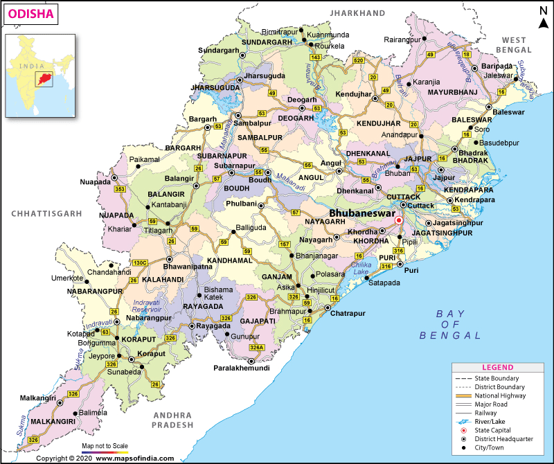 Odisha Map | Map of Odisha - State, Districts Information and Facts