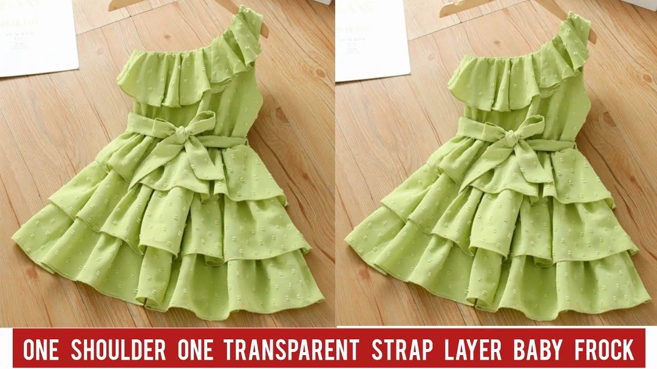 One Shoulder One Transparent Strap Layer Baby Frock Cutting and