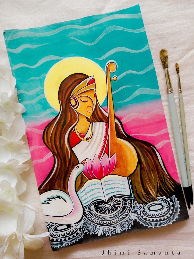 Painting of Saraswati Devi | Abstract Painting | Easy Acrylic Painting for begin