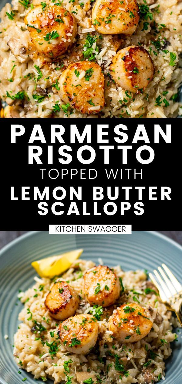 Parmesan Risotto Topped With Lemon Butter Scallops
