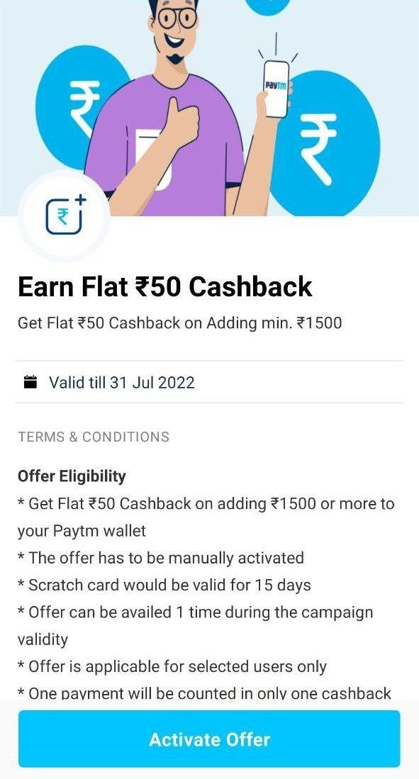 Paytm Earn Flat ₹50 CashBack