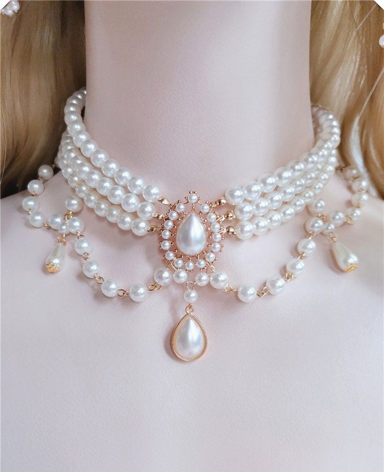 Pearl Choker Vintage Style Necklace,Drop Pearl,Vintage Pearl Floral Choker Neckl