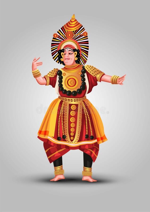 Performing Yakshagana Classical Dance Of Karnataka State India Vector Illustra