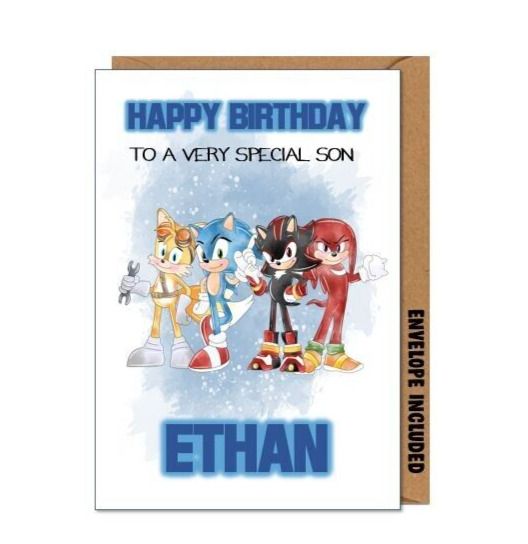 Personalised Sonic The Hedgehog Birthday Card Son Grandson Nephew Friend