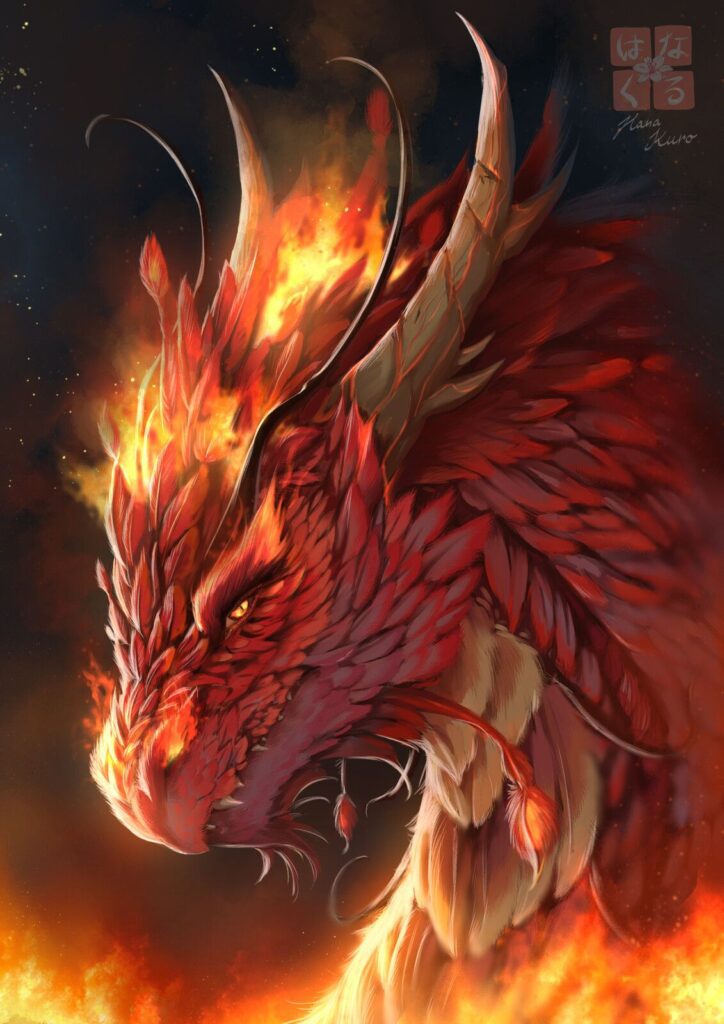 Phoenix Dragon Portrait For Kelohonka, Virág Fekete (Hana Kuro)