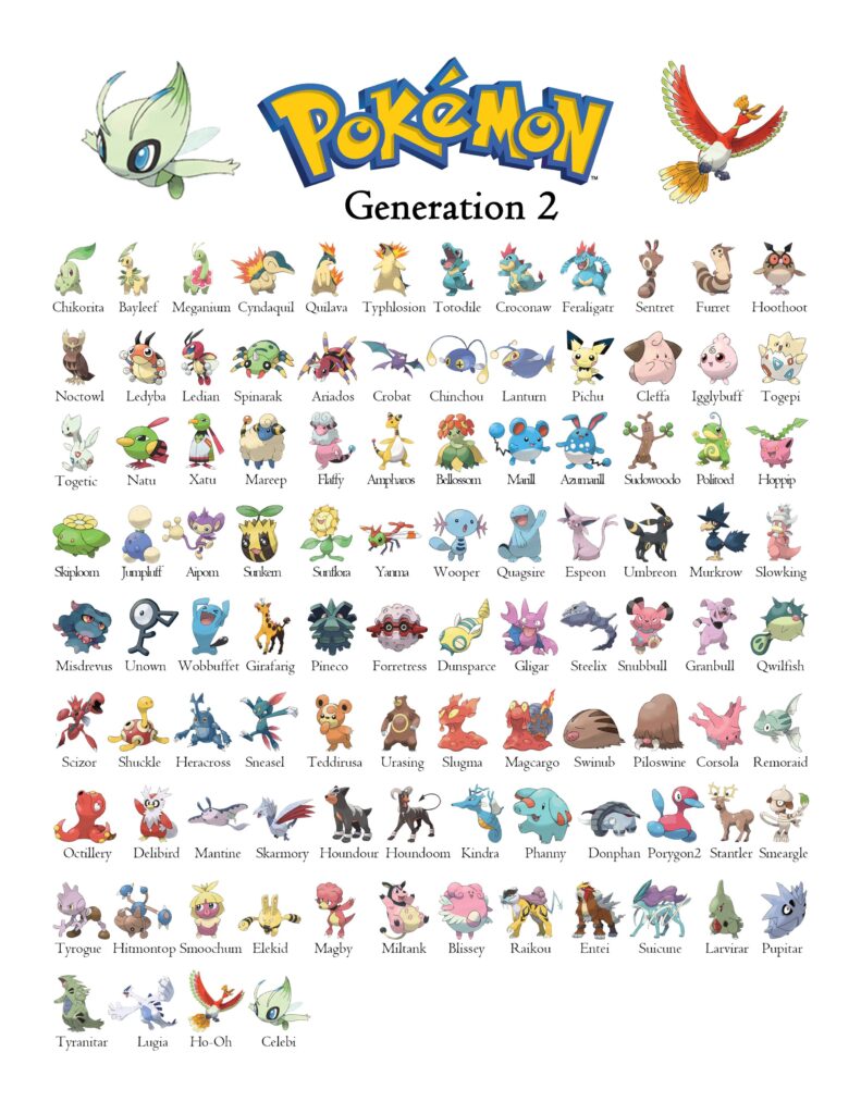 Pokemon Generation 2 List Guide Printable Images