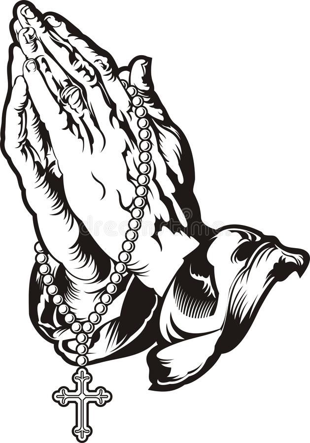 Praying Hands With Rosary Tattoo Stock Vector Illustration Of