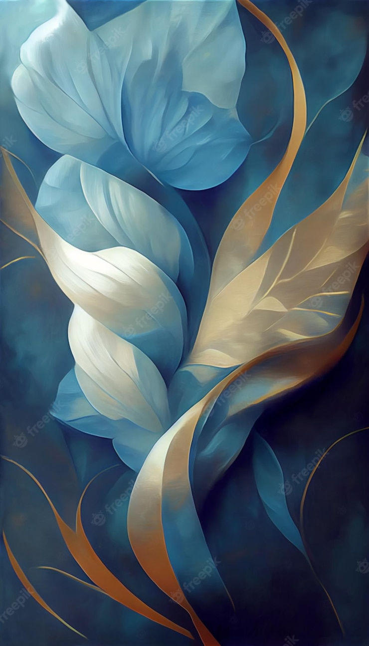 Premium AI Image | Blue flower abstract background with gold