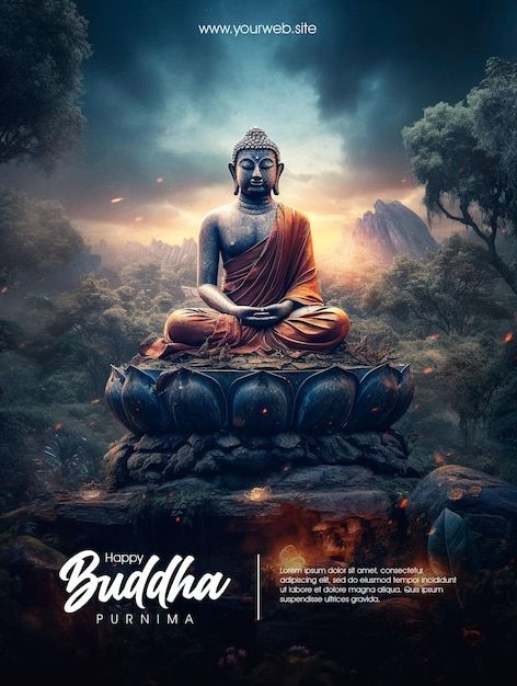 Premium Psd Happy Buddha Purnima Poster With Buddha Background