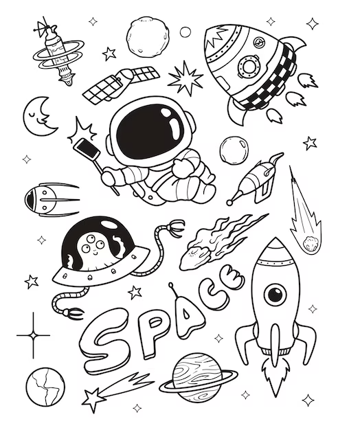 Premium Vector | Astronaut And Alien Doodle
