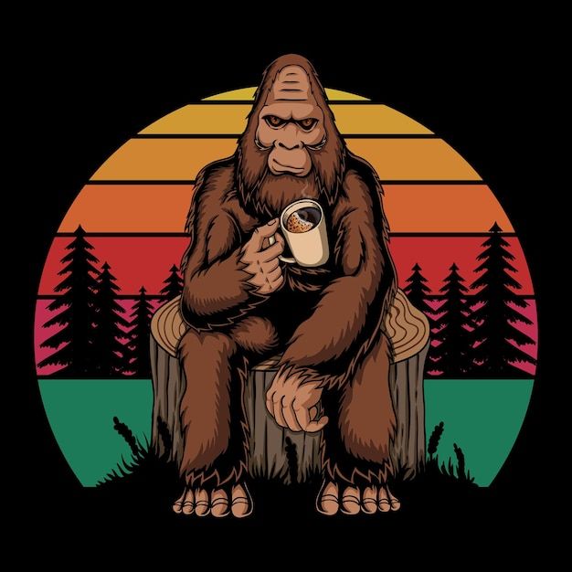 Premium Vector | Bigfoot relaxing coffee retro vector illustration