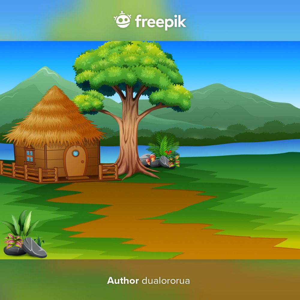 Premium Vector | Cartoon woods cabin by the river with