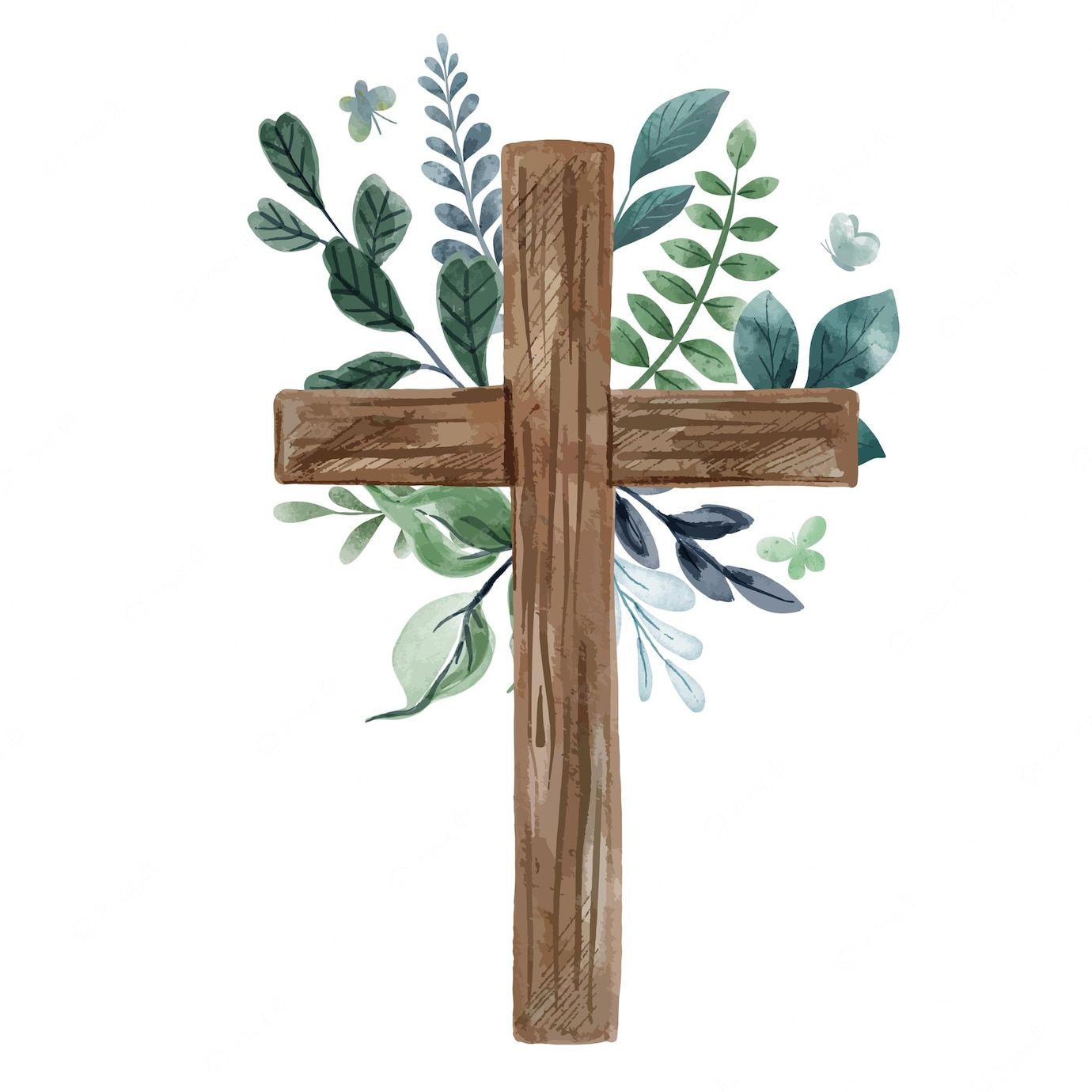 Premium Vector | Christian cross with floral decoration, cold green and bluish t