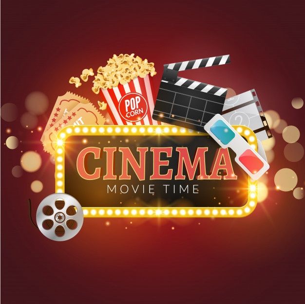 Premium Vector | Cinema Movie Background. Popcorn, Filmstrip, Clapboard, Tickets