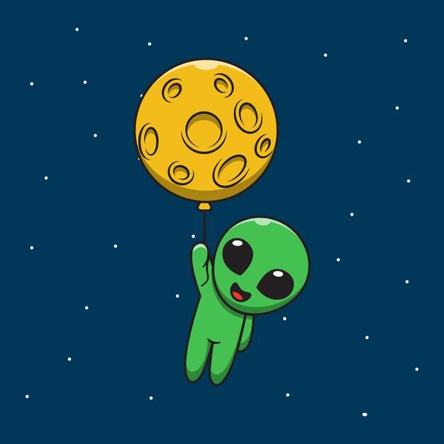 Premium Vector Cute Alien Holding Moon Balloon Cartoon Illustration
