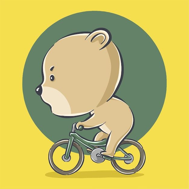 Premium Vector | Cute bear riding bike cartoon icon illustration