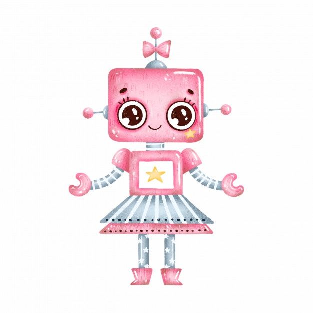 Premium Vector Cute Cartoon Pink Robot Girl With Big