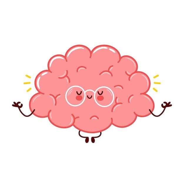Premium Vector | Cute funny human brain organ meditate character
