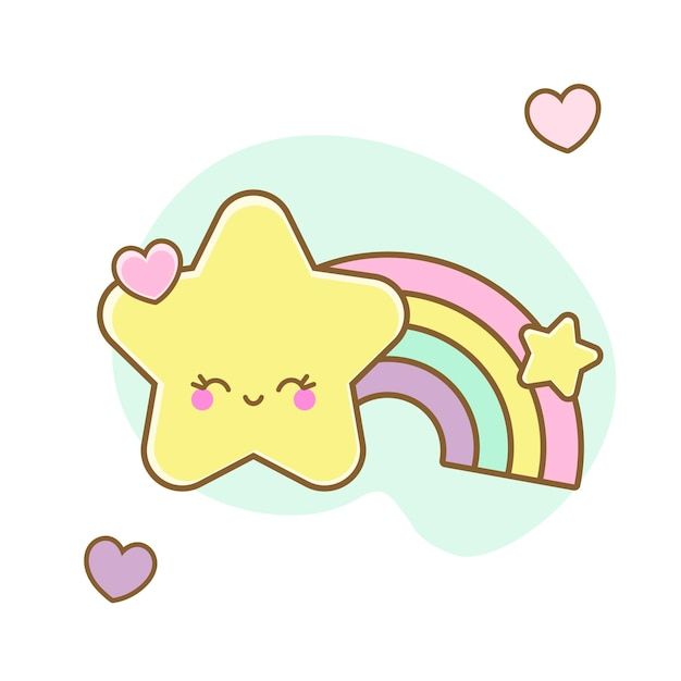 Premium Vector | Cute kawaii little star smiling with colorful rainbow