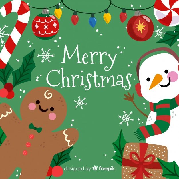 Premium Vector | Cute merry christmas background with snowman and gingerbread