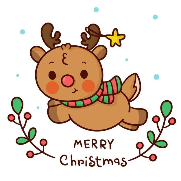 Premium Vector | Cute reindeer cartoon with christmas flower kawaii animal