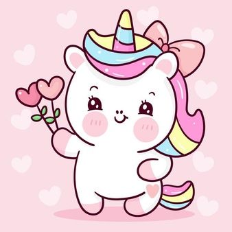 Premium Vector Cute Unicorn Cartoon Holding Heart Flower For